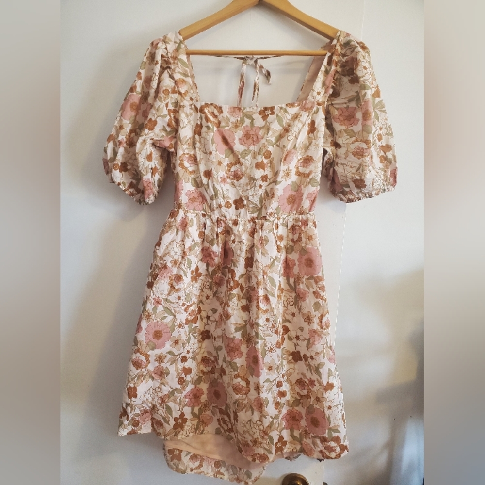 Dress forum short puff sleeves dress 100% cotton
